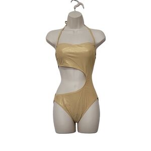 Kaanda‎ Beach Life Gold Cut Out One Piece Swimsuit Women's Size 8 NWT